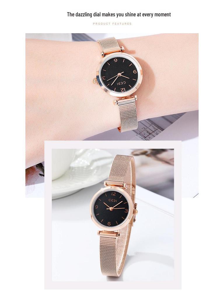 Gedi Damski Minimalistyczny Wodoodporny Zegarek Kwarcowy z Paskiem z Siatki ze Stali Nierdzewnej