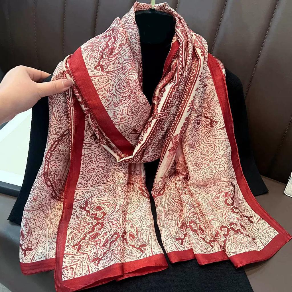 180*90Cm Scarves Luxury Long Silk Scarf Women Soft Shawl Wrap Muffler Hijab Bufanda Foulard Female Bandana Beach Stoles