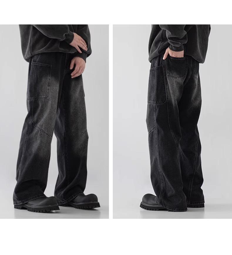 Men's American Style Retro Washed Wide-Leg Denim Jeans – Trendy, Versatile, Casual Long Pants