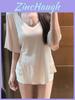 Summer Casual T Shirt For Women With V Neck Short Sleeves Made Of Viscose Fabric