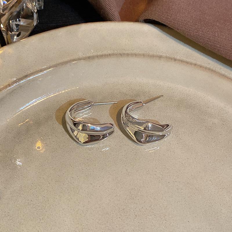 CCB Steel Needle Earrings Women's Cold Wind Personality Versatile Explosive Stud Earrings Trend Temperament Exaggerated Earrings