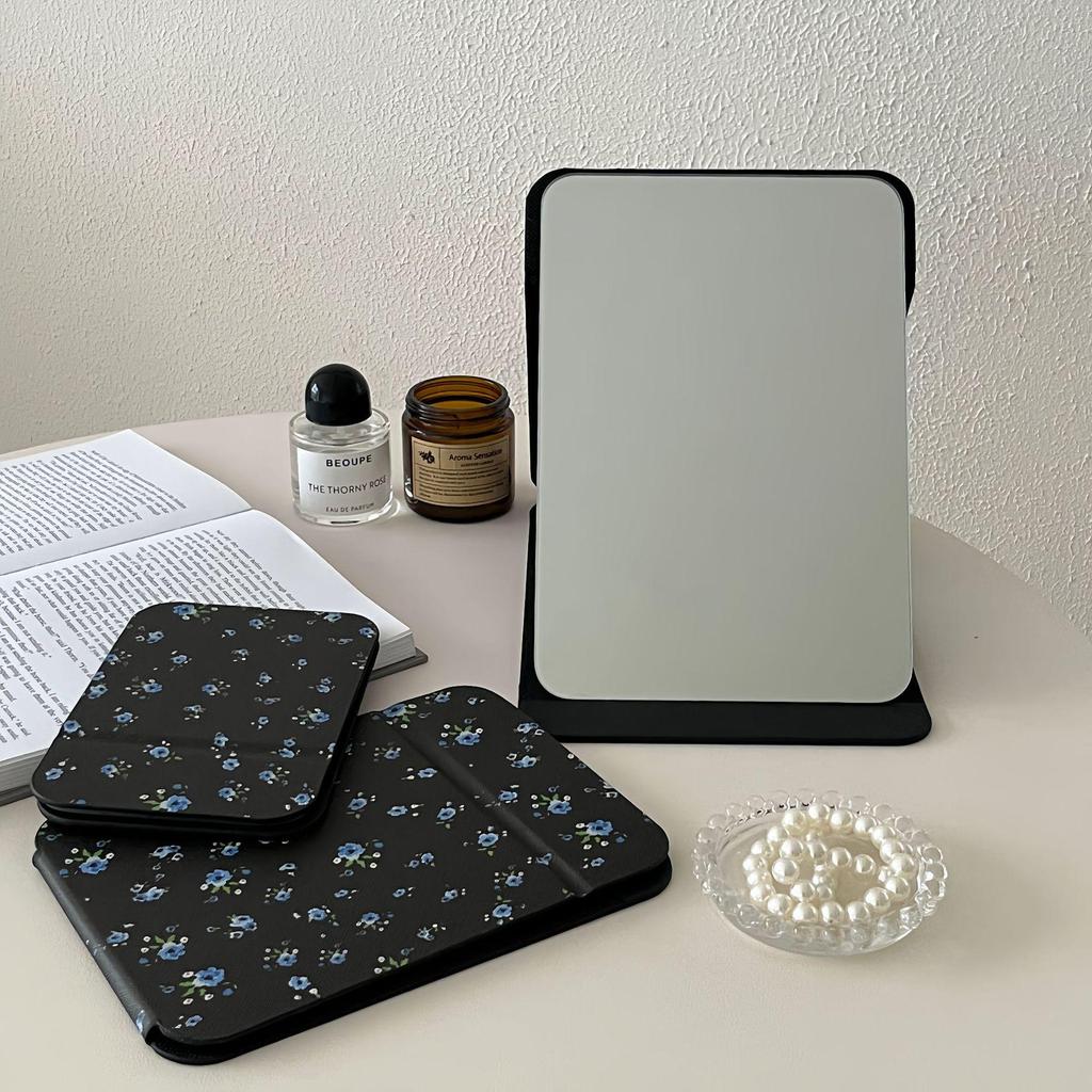 Retro Floral Folding Makeup Mirror - Portable Vanity for Dorms and Homes
