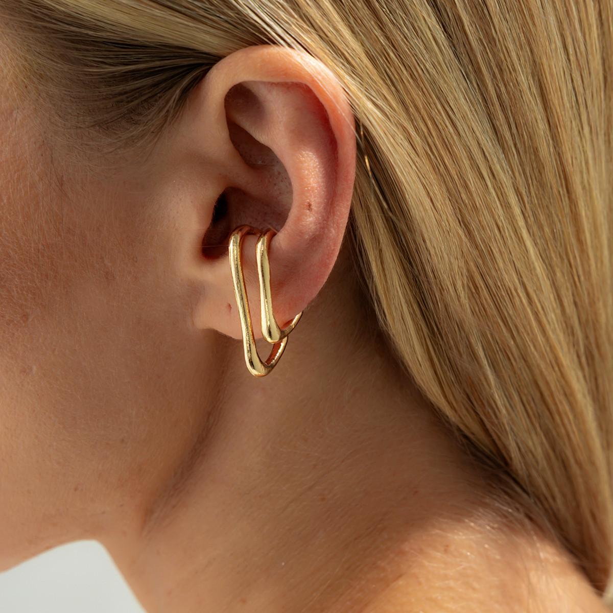 1Pcs Punk Gold Color Double Layer Ear Cuff for Women Geometric Irregular Lines Ear Clip No Pierced Unique Fashion Jewelry Gift
