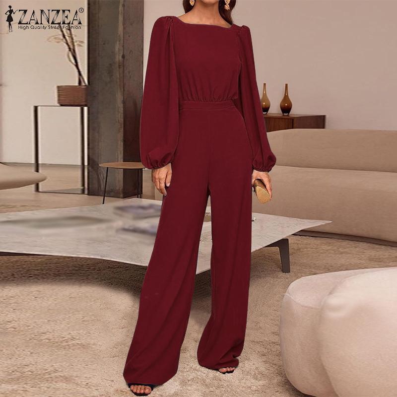 

ZANZEA Женские повседневные комбинезоны с квадратным вырезом и длинными рукавами