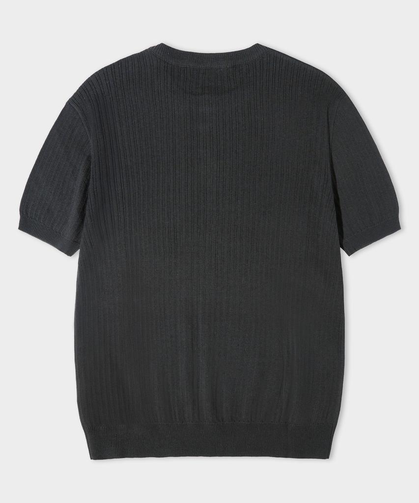 LEMAIN SECOND Classic Henley Neck Washable Short Sleeve Knit [Charcoal]