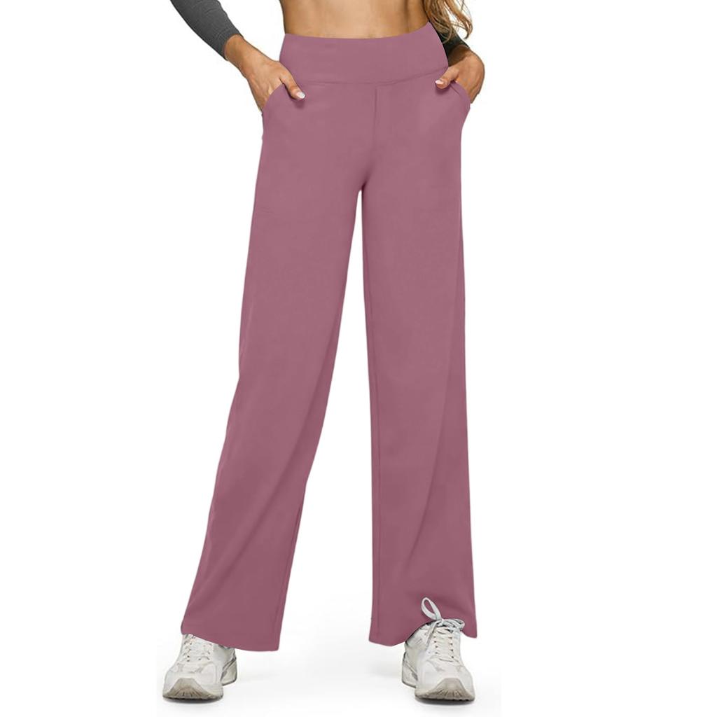 Women's Casual High-waisted Straight-leg Pants, Loose Pocket Yoga Pants
