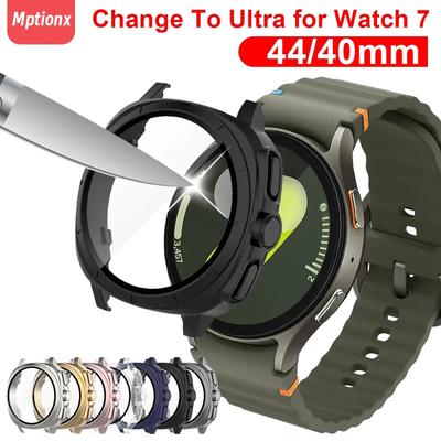 זכוכית+מארז עבור Samsung Galaxy Watch 7 44/40 מ"מ, [הופך לשדרוג Ultra 47 מ"מ] כיסוי מגן היקפי פגוש