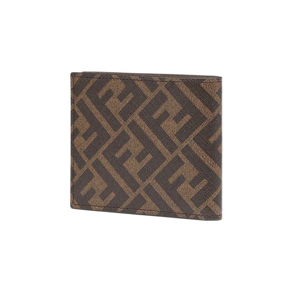 Fendi FF Monogram Logo Pattern Double Fold Textured Fabric Wallet Men Wallet Brown Yellow 7M0338-AJJ8-F1HRH