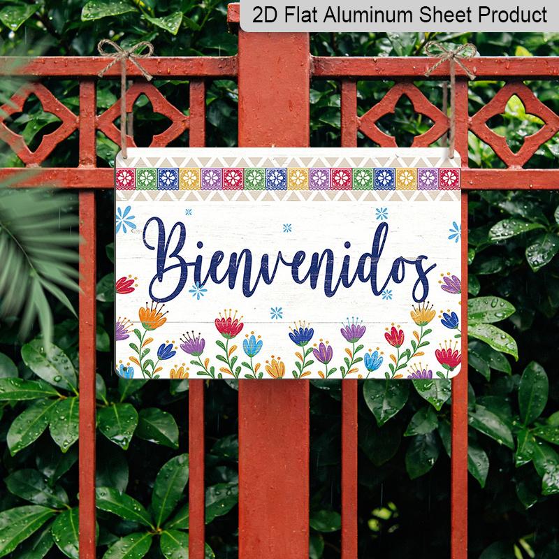 2D Flaches "Bienvenidos" Vintage Spanisches Aluminium-Metallschild - Perfekt für Haus, Bauernhaus, Café & Coffee Shop Wanddekoration