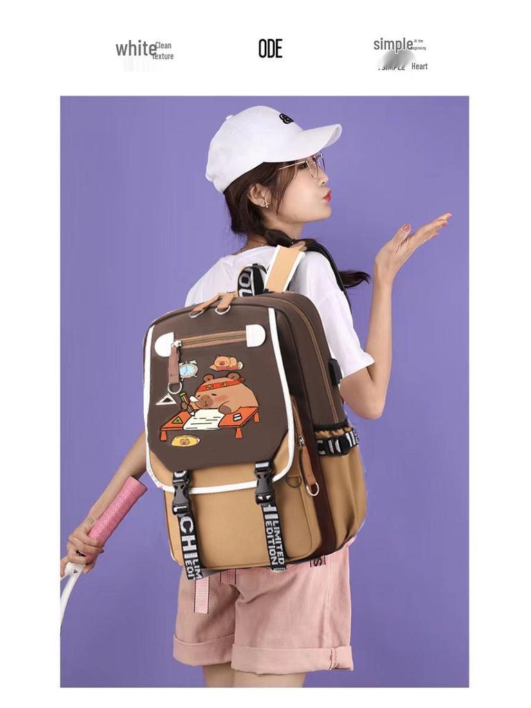Capybara Backpack: Cute, Funny, Large Capacity, Stain-Resistant, Multifunctional for Middle School Girls