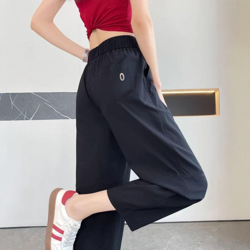 Womens Lightweight Quick-Dry Nylon Jogger Pants Loose Fit High-Waist Cropped Tapered Casual Wear