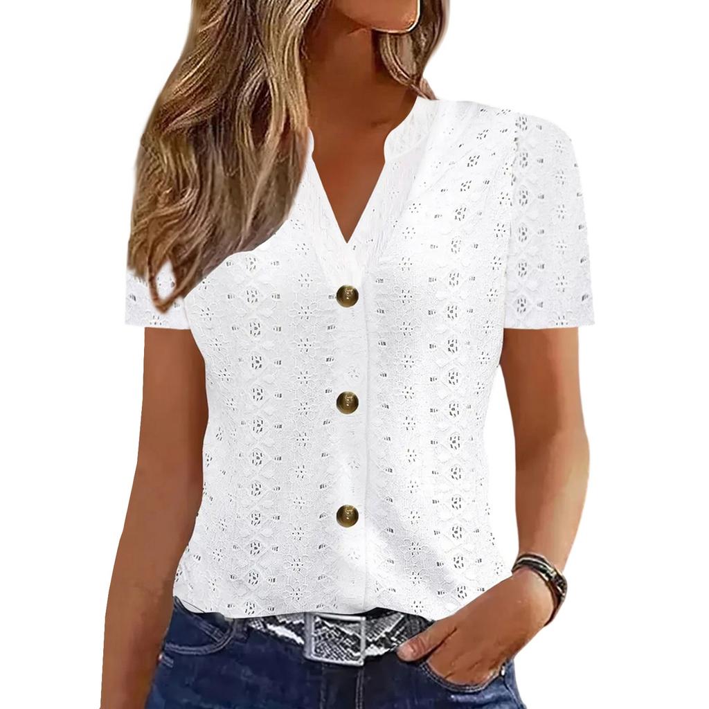 Womens Tops Dressy Casual V Neck Solid Color Short Sleeve Blouse  Casual Tops Summer Shirt
