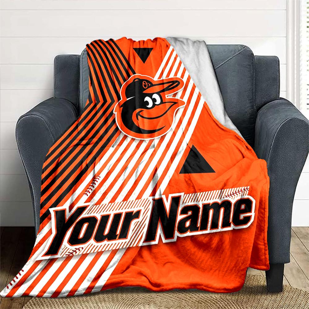 Name Custom Baltimore Orioles Print Flannel Blanket High Quality Warm Comfortable Cover for All Seasons Perfect for Gifts Home Decor