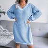 Women Fall Winter V Neck Long Sleeve Solid Color Sweater All Match Knit Dresses