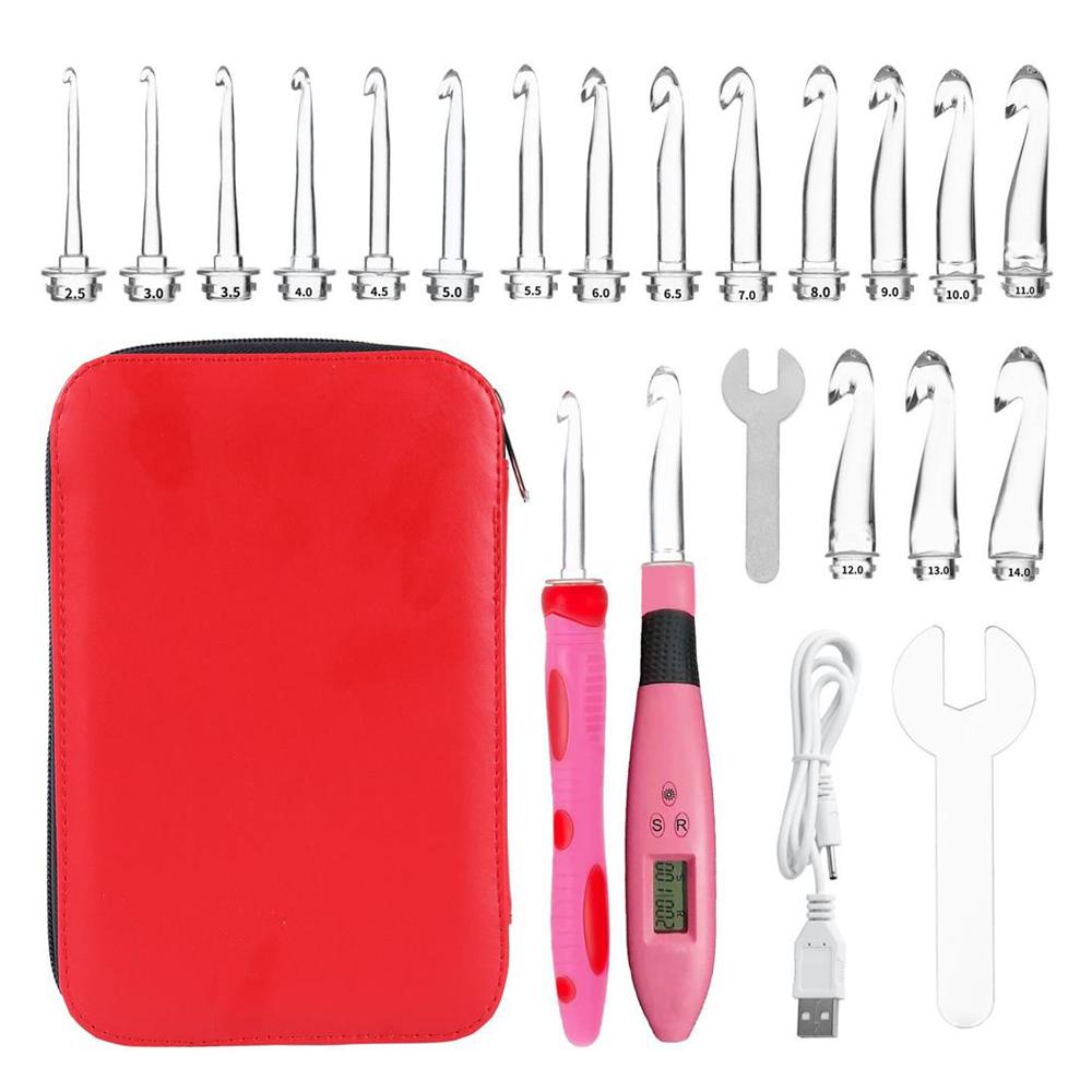 

Набор из 17 крючков для вязания со счетчиком, эргономичный набор спиц со светодиодной подсветкой и цифровым счетчиком рядов, инструмент для самостоятельного изготовления крючка красный