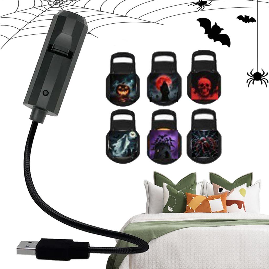 Halloween Projector Lights Skull NightLight Ghost LED Lamp USB Power Supply LED Night Lamp Decor with 6 Light Effects for Patio
