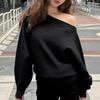 Pullover a maglia con maniche a pipistrello lunghe da donna 380g Spesso Scollo a barca Moda coreana Maglione Largo Casual Capo spalla per l'autunno Pull