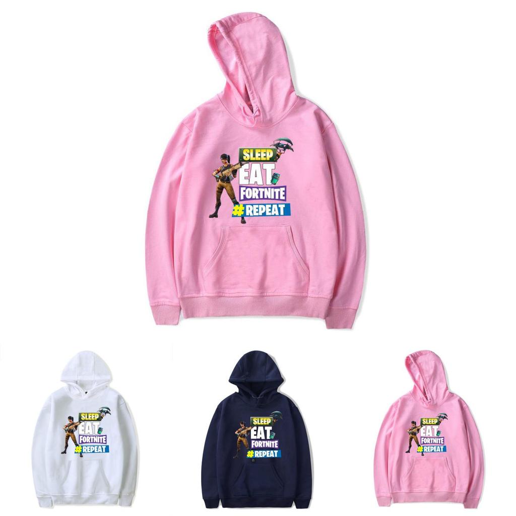 Printed Game Fortnite Sleep Eat Fortnite Repeat Casual Long Sleeve Hoodie Cotton