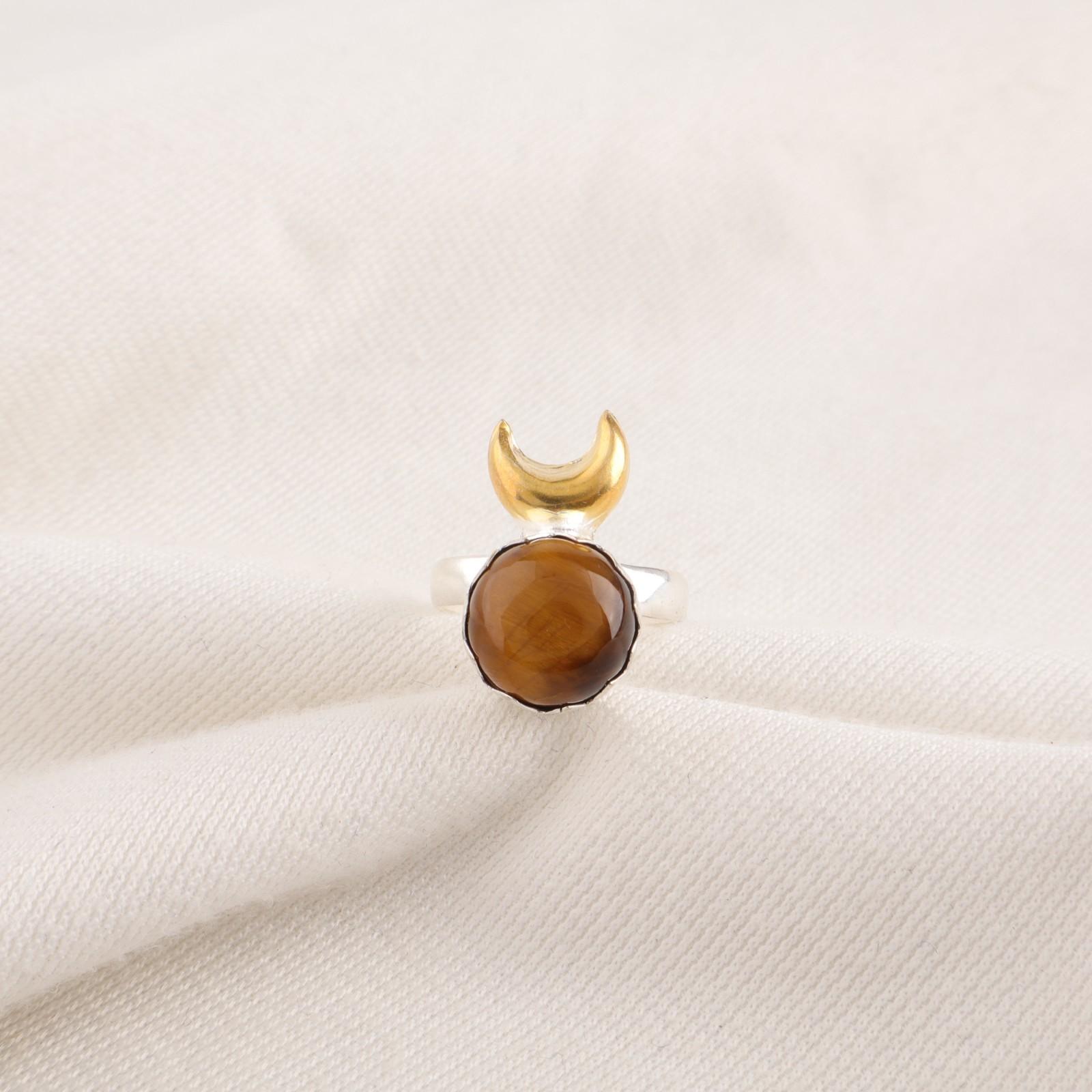 

Yellow Tiger Eye Gemstone Sterling Silver Sisters Gift Statement Ring Jewelry RR-58-27 15