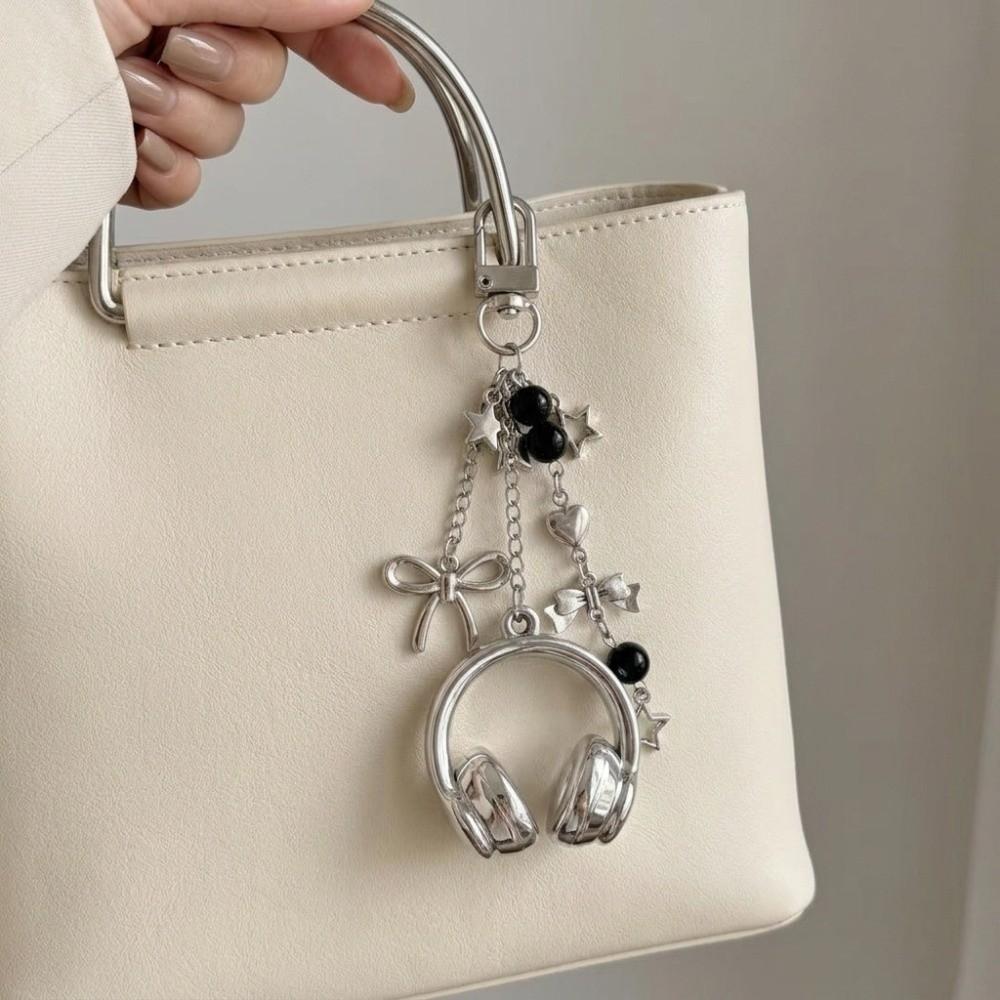Black Silver Bow Star Bag Charms Beaded Pendants Creative Phone Lanyards  Girl