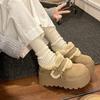 Wear bow-tied cotton shoes outside, winter platform cotton shoes, thick soles are high, warm and high snow fluffy shoes are high