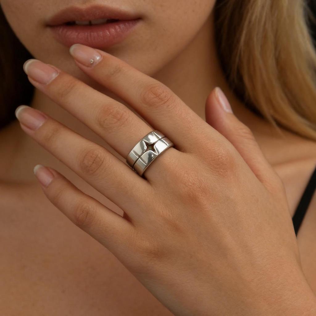 Starry Flickering Titanium Steel Wide Band Ring – Simple, Fashionable, Versatile Finger Ring for Women