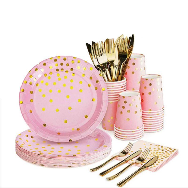 Delightful Pink And Gold Disposable Tableware To Enhance Your Party Atmosphere
