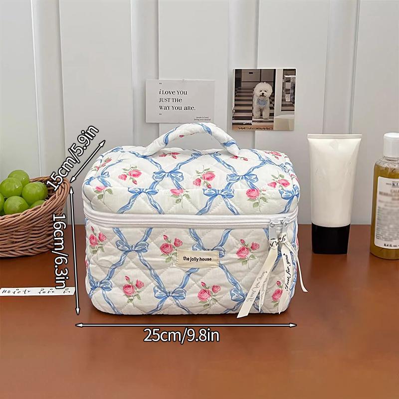Make-up-Aufbewahrungstaschen mit Blumendruck, für Damen und Mädchen, Reise-Kulturtasche, Make-up-Tasche, Organizer, Kosmetiktasche, Reißverschluss, gesteppte Tasche