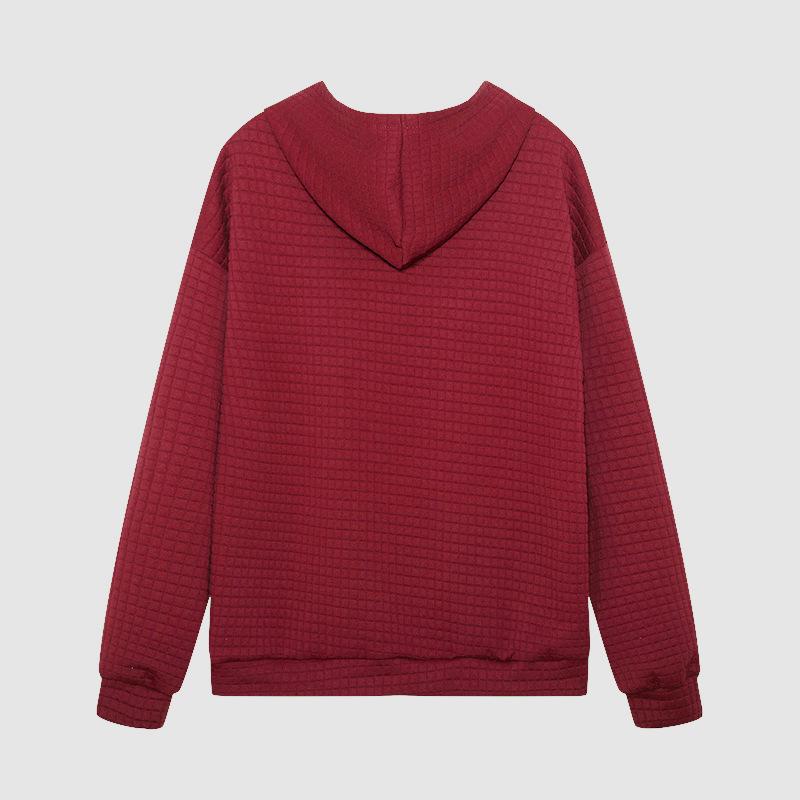 2023 Autumn/Winter Women's Waffle Knit Crew Neck Long Sleeve Solid Color Sweatshirt.