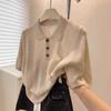 Old Money Style Temperament Polo Shirt Knitted Short-sleeved T-shirt Women's Summer Thin High-end Lapel Front Shoulder Top