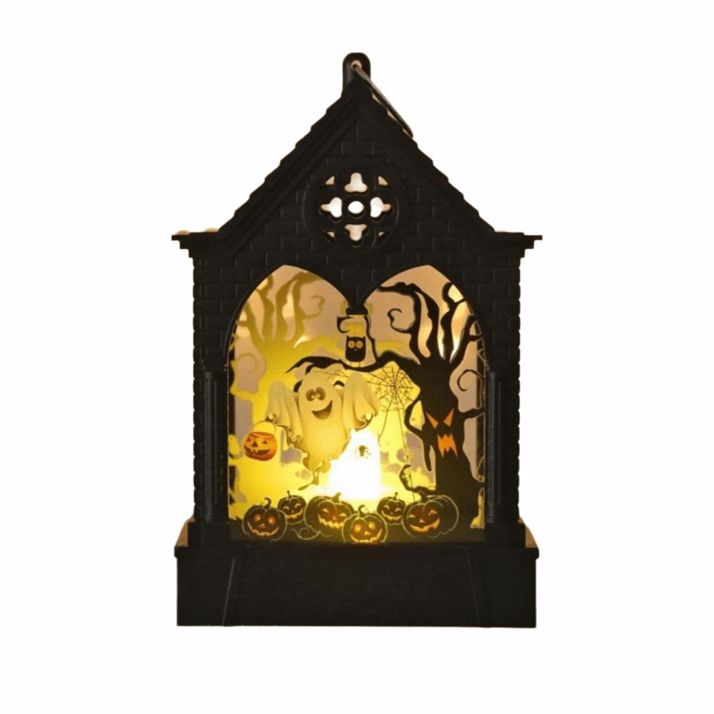 House Shape Halloween LED Lamp Cordless Ghost Festival Lantern Pumpkin LED Light Desktop Ornament