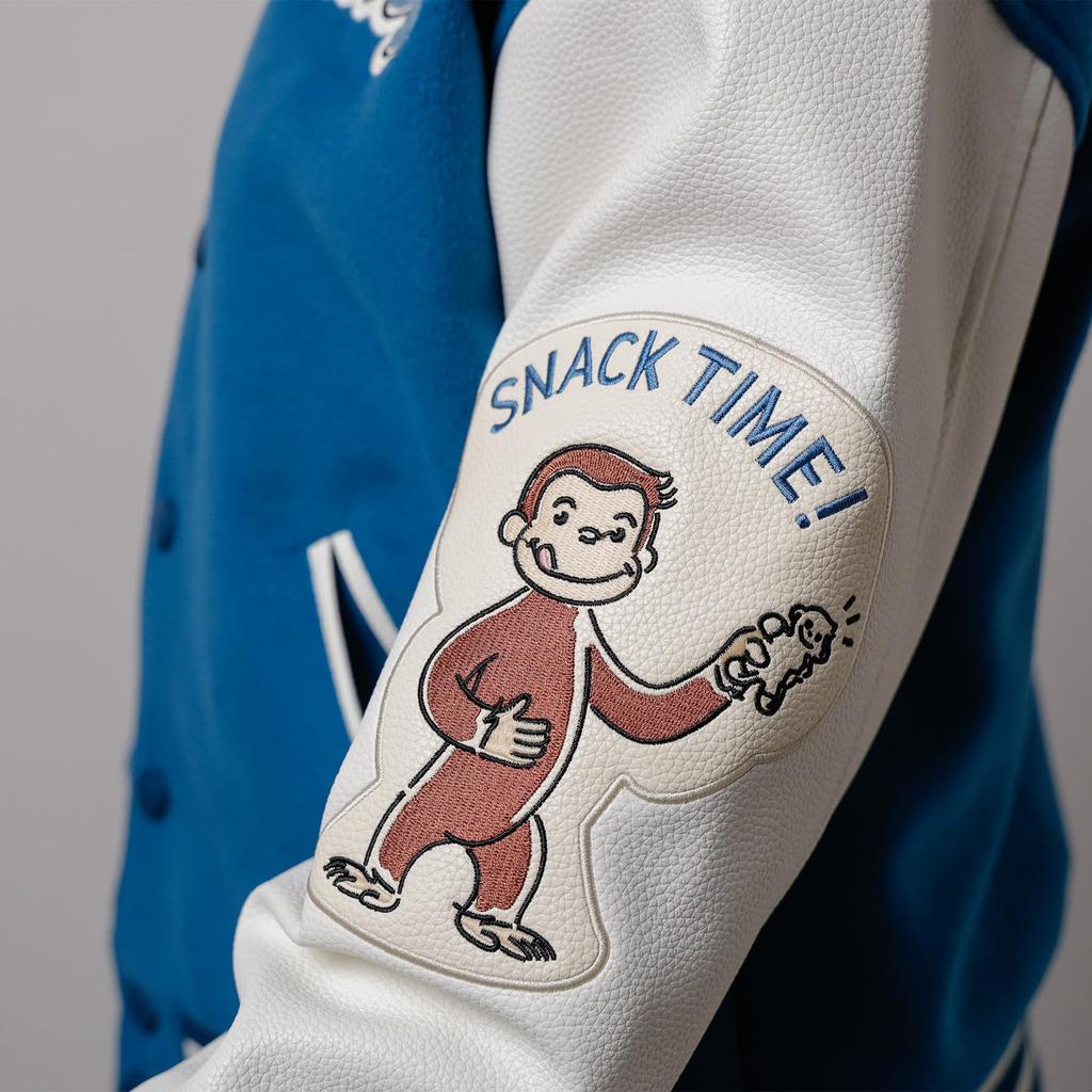 Marushin Stadium Jacket Curious George Dreaming Banana Synthetic Sagara 4765038200 (Large) Design, Unisex, Wool-Like Fabric, Leather, Embroidery,