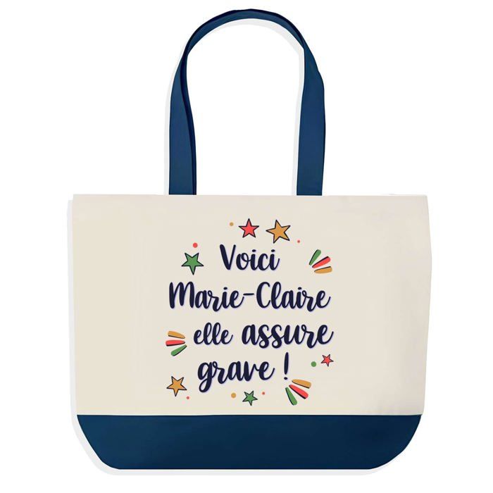 Tote bag - PLANETEE - Marie-Claire elle assure grave - Fond bleu - Coton - 40 x 45 cm
