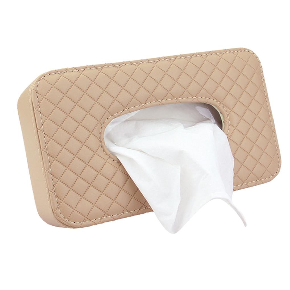 Car Tissue Holder Sun Visor Napkin Case Faux Leather Vehicle Backseat Paper Towel Box Tray Container Hanging Style