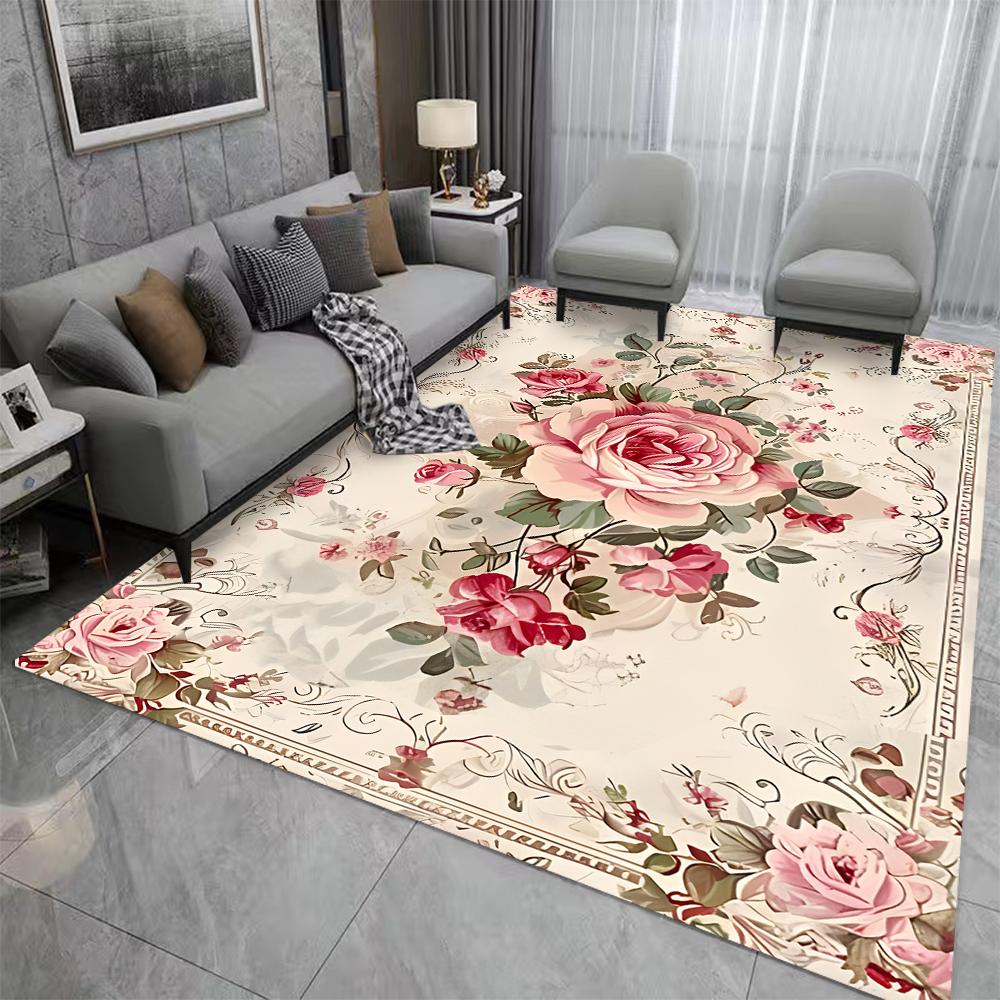 Luxusní vintage koberec s květinovým potiskem, protiskluzová, pratelná v pračce podložka na podlahu pro obývací pokoj, ložnici, kancelářskou dekoraci, pratelný koberec