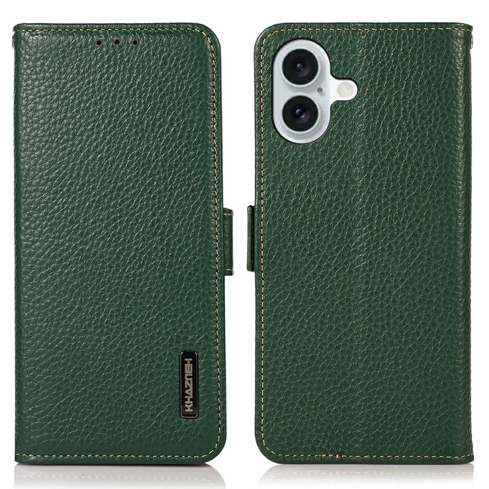 KHAZNEH for iPhone 17 Phone Case RFID Blocking Wallet Litchi Texture Genuine Cow Leather Cover