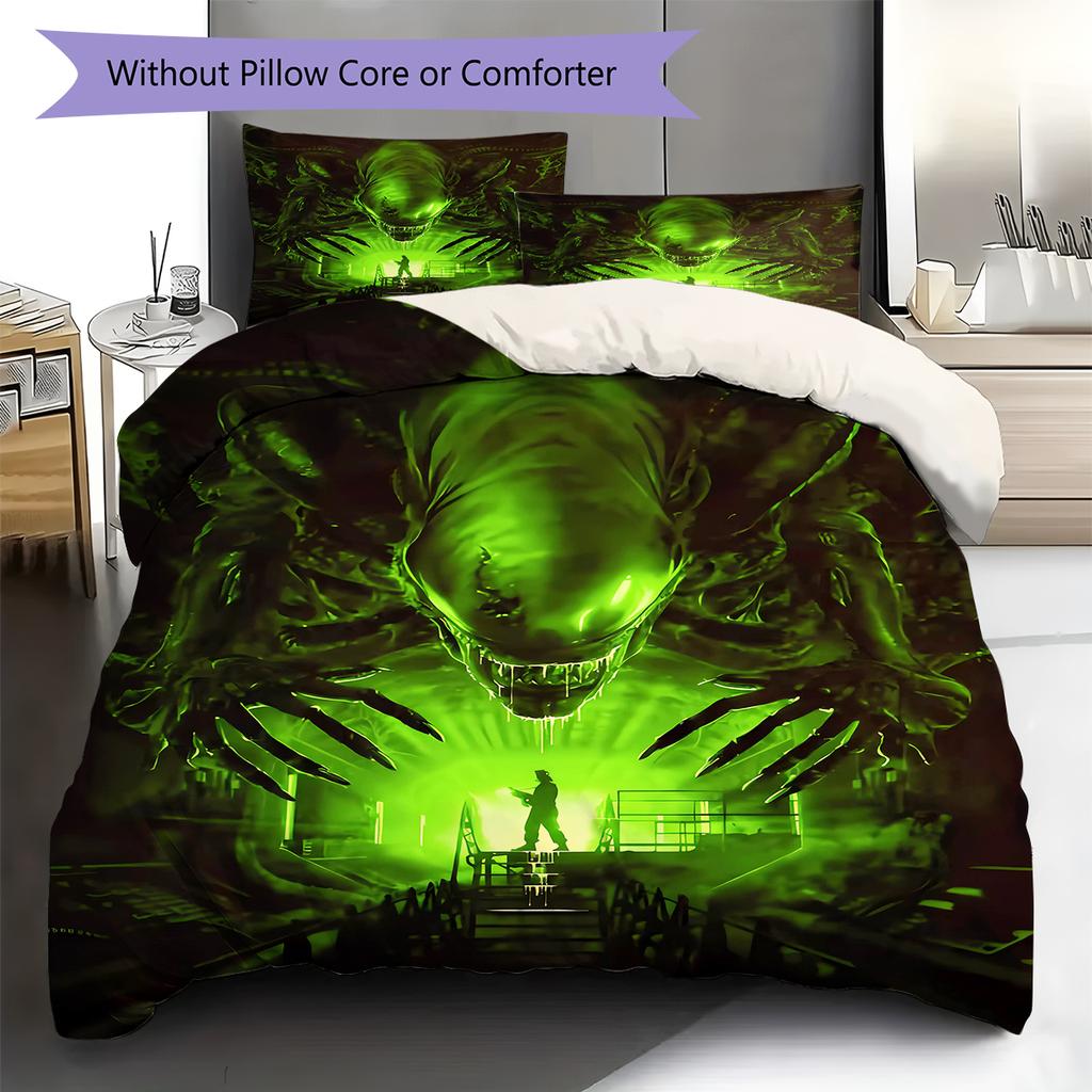 Alien Pattern Bedding,Quilt Set Quilt Cover Pillowcase Home Decoration Birthday Gift (1 * Duvet Cover + 2 * Pillowcase, Without Core)
