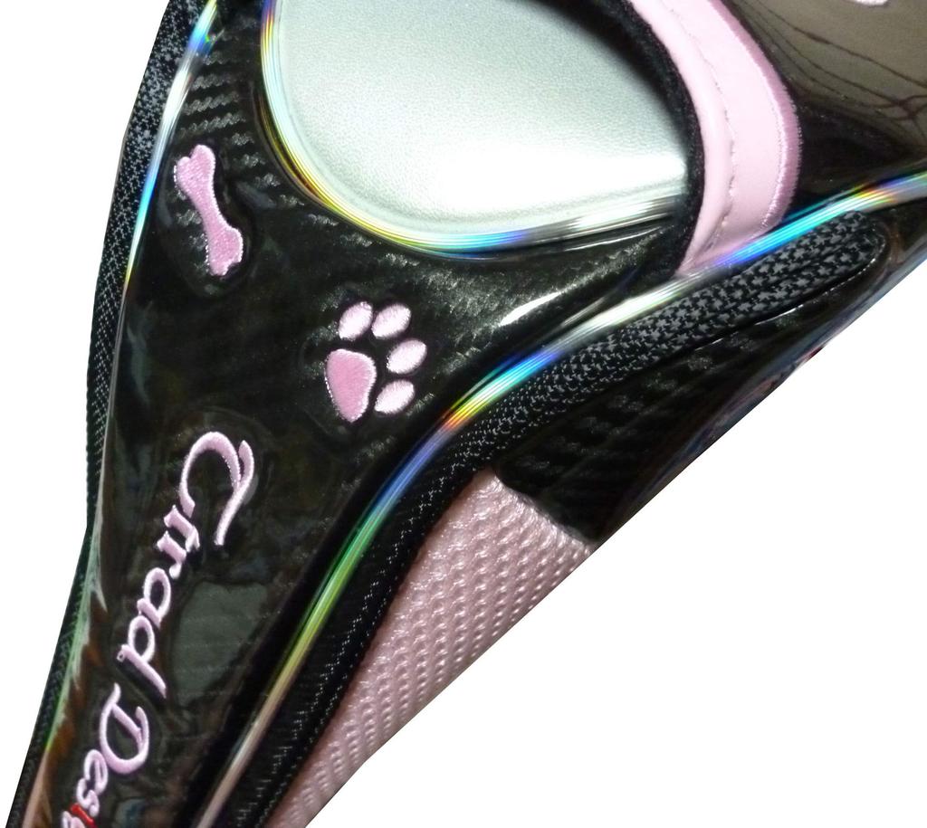 Golf Headcover for Utility Clubs, Paw Print Design with Magnetic closure (Black/Pink)