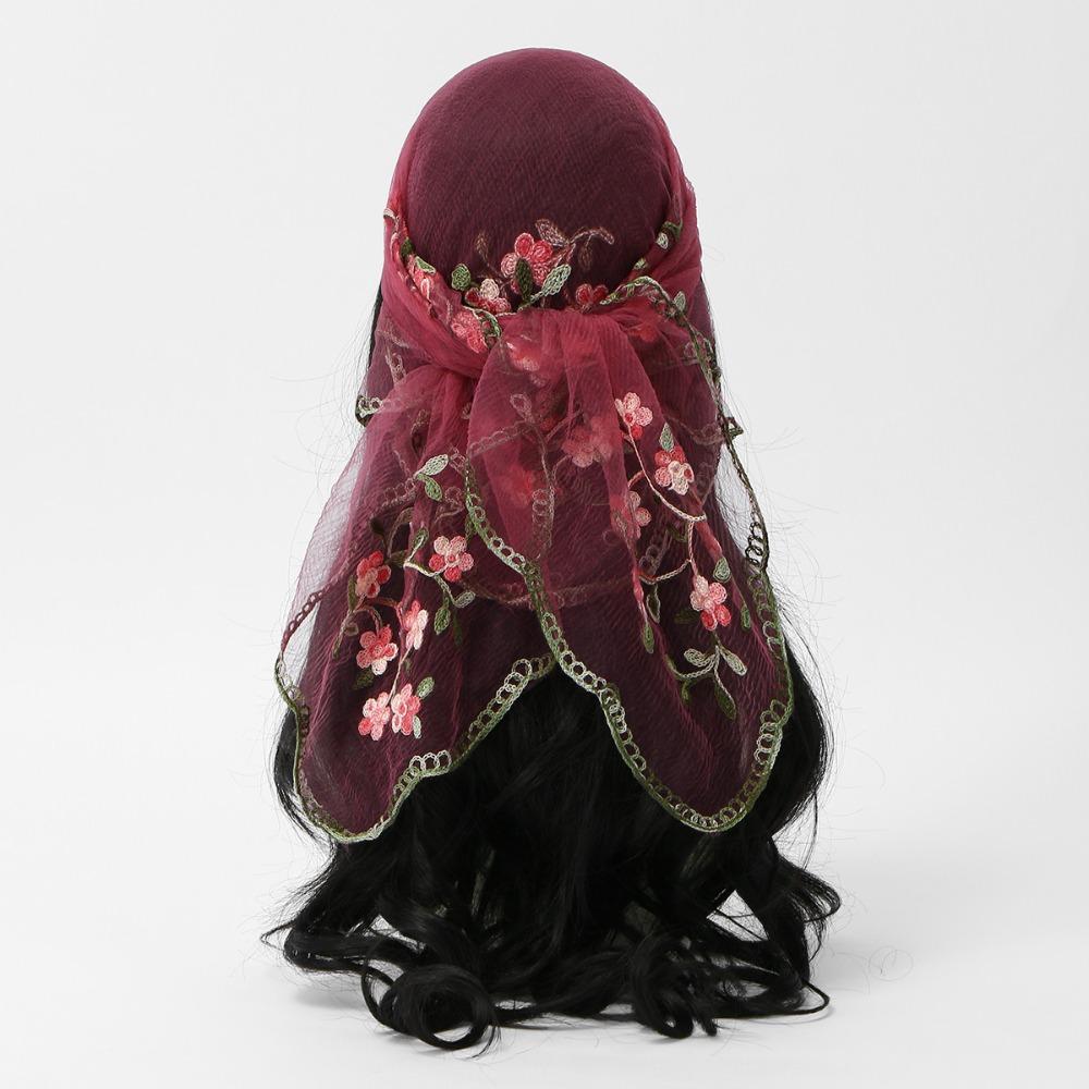 

New Plum Blossom Embroidery Lace Square Scarf Thin Vintage Headkercheif Hijab Neck Tie Shawl Wraps for Women рожевий
