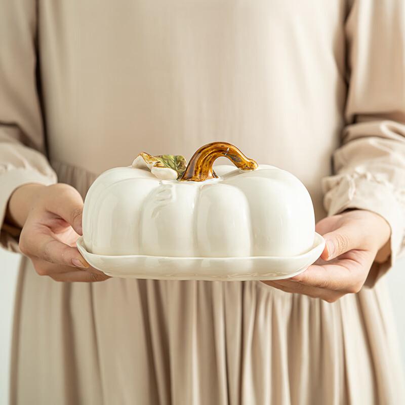 

Su-style Green Ceramic Pumpkin Dish for Bread, Cake, Snacks, and Candy білий