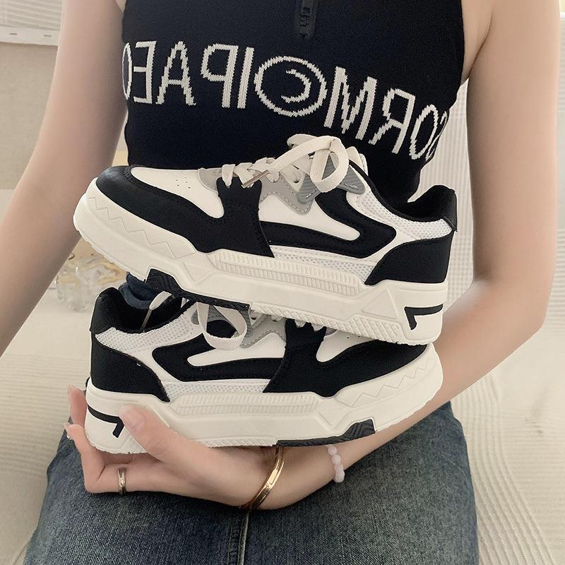 

Thick baseplate shoes 22 autumn new black and white student lace-up casual shoes round head sports retro shoes 35 чёрный