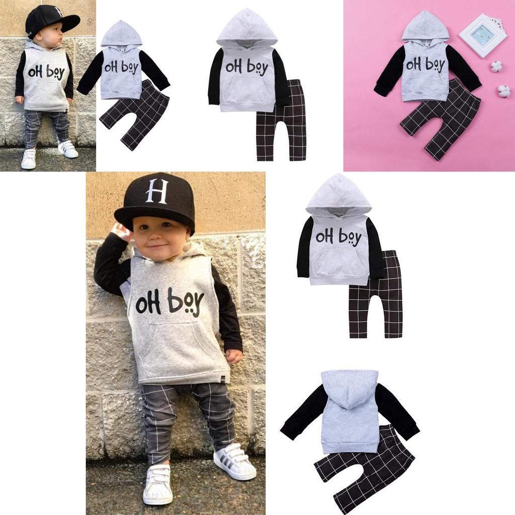 Stylish 2pcs Toddler Baby Boys Oh Boy Outfits Hoodies Pants Leggings