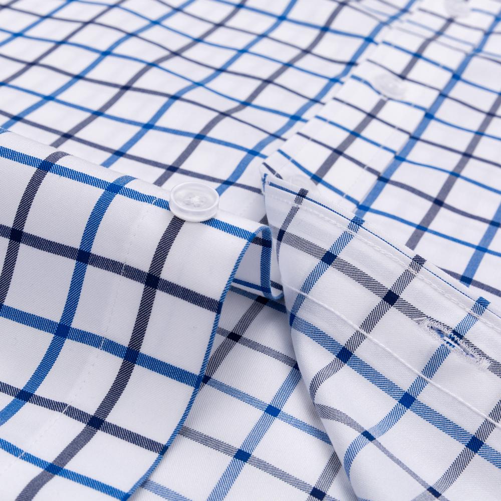 Men's Plaid Spread Collar Wrinkle-Free Long Sleeve Button-Down Shirt, 100% Cotton Regular Fit Business Casual Formal Office Wear