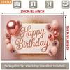 2D Happy Birthday Photography Backdrop Elegant Rose Gold Glitter Balloon and Flower Background