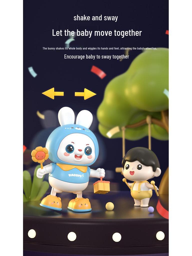 Electric Dancing Rabbit Toy for Babies: Encourages Head Lifting, Rolling, and Crawling with Sound and Movement.