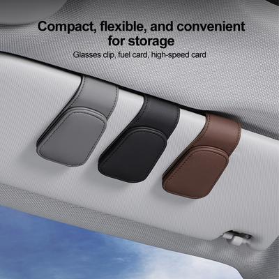 Evrensel Araba Güneşliği Gözlük Askısı Klipsi PU Deri Manyetik Gözlük Tutucu Çok İşlevli Depolama Otomobil İç Aksesuarları