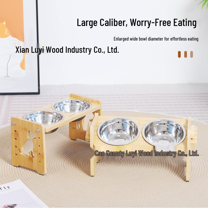 Bamboo Wood Pet Bowl Stand - Elevated Dining Table for Cats and Dogs