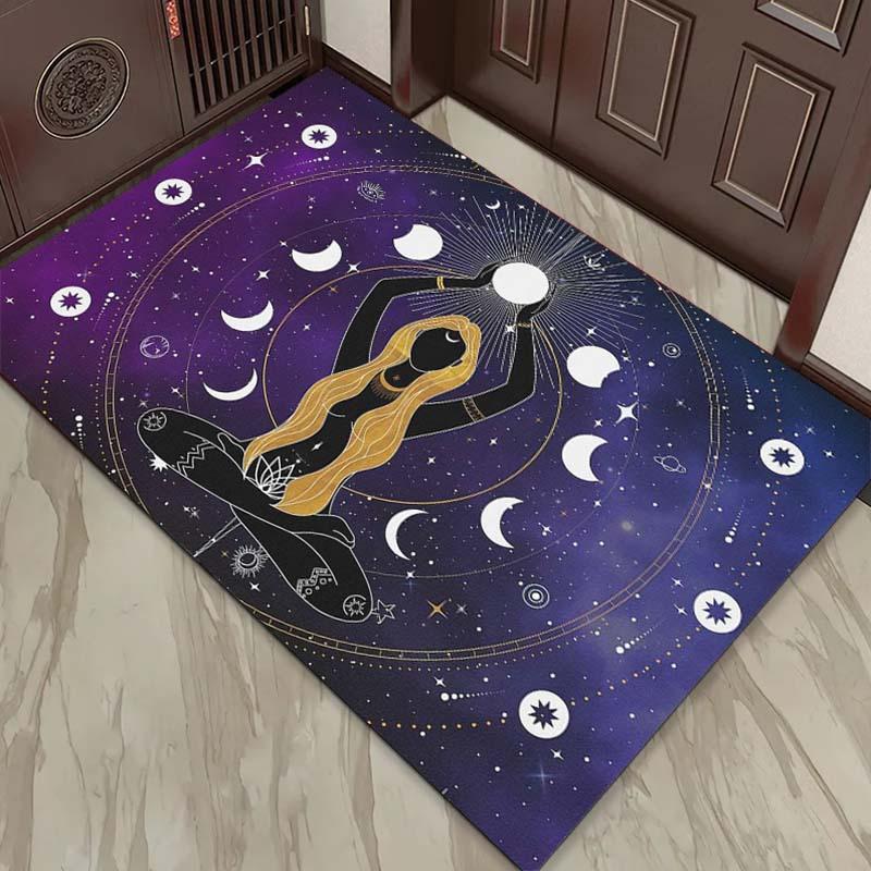 Mystical Goddess Moon Phases Rug - Celestial Art, Boho Chic Living Room Decor Anti slip carpet can be machine washed