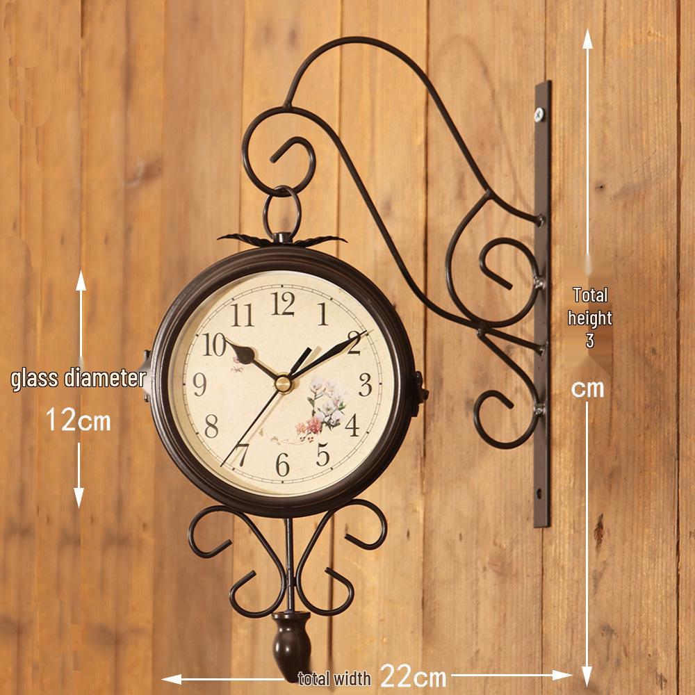 Creative Iron Art Double-Sided Retro Wall Clock for Living Room Decoration