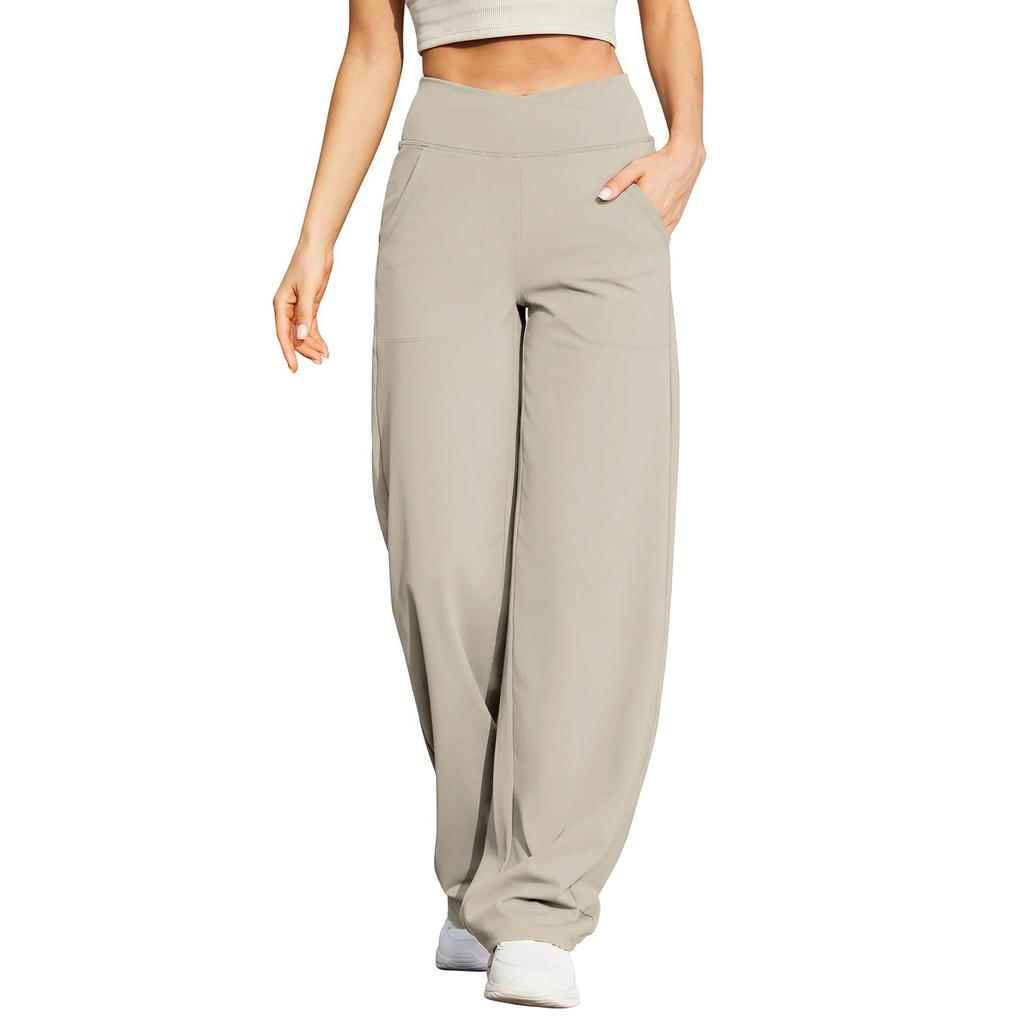Damen High Waist Wide Leg Hose mit Taschen Weicher Dehnbarer Stoff Geeignet für Yoga Workout Freizeitkleidung und Loungewear